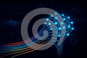 Neural network and data streams with charts in the background artificial intelligence connection