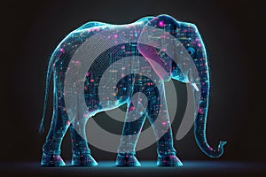 Neural network of an elephant with big data and artificial intelligence circuit board in the body of the animal