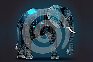 Neural network of an elephant with big data and artificial intelligence circuit board in the body of the animal