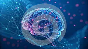 Neural Network Glowing Brain Mesh, Digital Concept