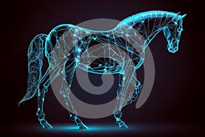 Neural network of a horse with big data and artificial intelligence circuit board in the body of the equine animal, outlining photo
