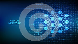 Neural network icon made with binary code. AI. Artificial Intelligence. Machine Learning. Deep learning. Big data analysis