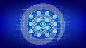 Neural network icon made with binary code. AI. Artificial Intelligence. Machine Learning. Deep learning. Big data analysis