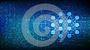 Neural network icon made with binary code. AI. Artificial Intelligence. Machine Learning. Deep learning. Big data analysis