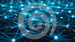 Neural Network Mesh: Interconnected Nodes And Glowing Data Streams