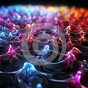 Neural network, neon light, abstract square background. AI generative