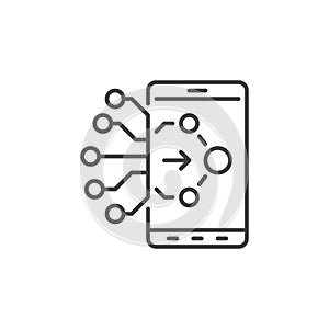 Neural Network Technology in Smartphone vector concept line icon