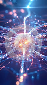 Neural network transmitting signals in a futuristic visualization