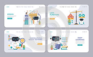 Neural Network web or landing set. Machine learning key concepts.