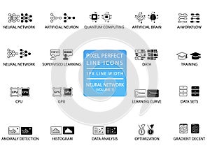 Neural Networks and Deep Learning vector icon set optimized for web use