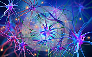 Neural networks of the human brain. 3d illustration of abstract nerve centers photo