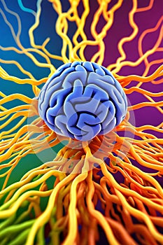 Abstract brain cells and synaptic networks, glowing in the microscope