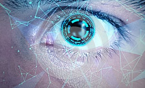 Neuralink Technology Concept Background with Latest Plexus Points Connecting Eye With Brain. Modern Tech backdrop