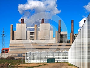 Neurath lignite fired power station by RWE in Germany, pollution of carbon dioxide emissions