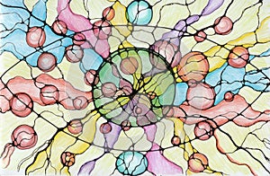 Neuro art graphic concept colorful bubble, circles and streams.