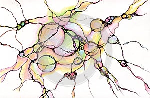 Neuro art graphic concept colorful bubble, circles and streams. Art therapy of brain.