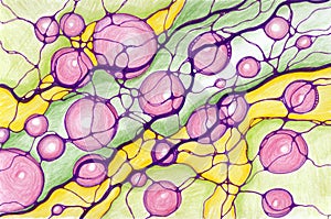 Neuro art graphic concept pencil painting lines, bubble and circles