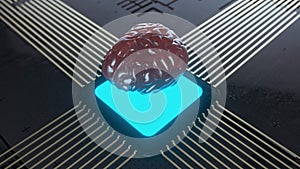 Neuro interface concept 3d illustration. Human brain neuro technology concept