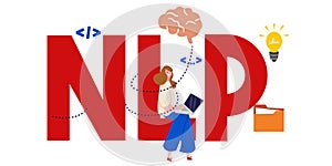 Neuro-linguistic programming NLP vector illustration concept wit icons and words.