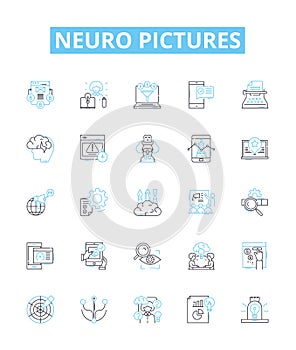Neuro pictures vector line icons set. Neuroimage, Neurography, Brain, MRI, CT, fMRI, PET illustration outline concept