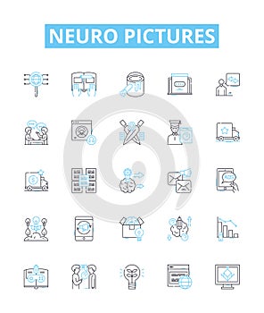 Neuro pictures vector line icons set. Neuroimage, Neurography, Brain, MRI, CT, fMRI, PET illustration outline concept