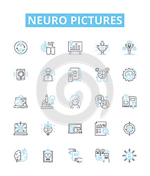 Neuro pictures vector line icons set. Neuroimage, Neurography, Brain, MRI, CT, fMRI, PET illustration outline concept