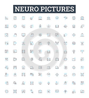 Neuro pictures vector line icons set. Neuroimage, Neurography, Brain, MRI, CT, fMRI, PET illustration outline concept