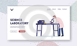 Neurobiology, Chemical Laboratory Research Landing Page Template. Male Scientist Character Working in Lab with Equipment photo