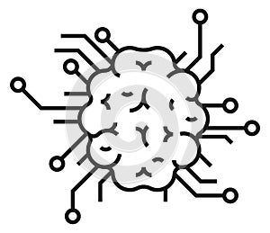 Neurobiology icon. Human brain technology linear symbol photo