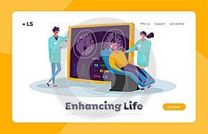 Neurobiology Medicine, Brain Mri Landing Page Template. Doctor and Patient Characters in Hospital on Medical Examination