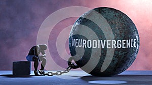 Neurodivergence and an alienated suffering human. A metaphor showing Neurodivergence as a huge prisoner's ball bringing photo
