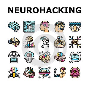 neurohacking neuroplasticity icons set vector
