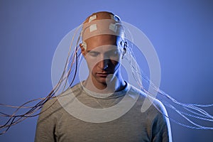 Neurointerface, brain - computer communication. transhumanism concept