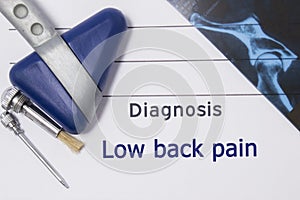 Neurological diagnosis of Low Back Pain. Neurologist directory, where is printed diagnosis Low Back Pain, lies on workplace with M