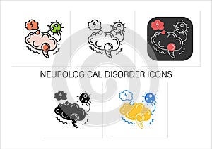 Neurological disorder icons set