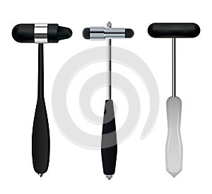 Neurological hammers. Set of medical instruments of neurologist used to test reflexes and sensitivity of the patient