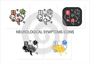 Neurological symptoms icons set