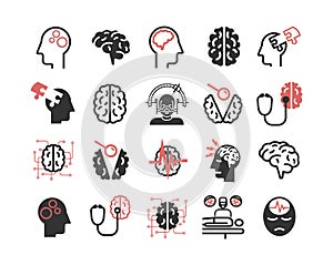 Neurology Center. Clinic icons. Brain signs. Vector illustration