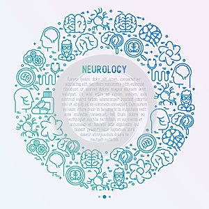 Neurology concept in circle with thin line icons