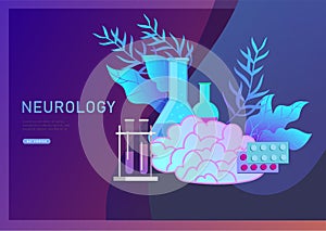 Neurology genetics concept. Flat style little people doctors medical team working, constructing DNA, researching