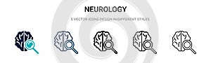 Neurology icon in filled, thin line, outline and stroke style. Vector illustration of two colored and black neurology vector icons