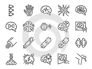 Neurology line icon set. Included icons as neurological, neurologist, brain, nervous system, nerves and more.