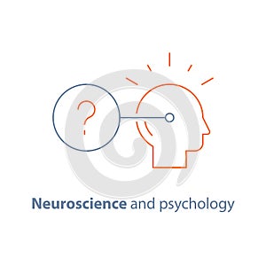 Neurology and psychology, decision making logo, critical mindset, questionnaire