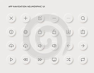 Neuromorphic App System User Interface UI Vector Icon Set. Neuromorphism photo