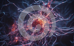 Neuron cells, neural network. Human brain anatomy. Generative Ai illustration
