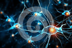 Neuron cells neural network under microscope neuro research science brain signal information transfer human neurology