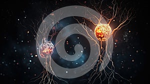 Neuron complex connection. Neural net. Research of nerve network. Human mind cells data analysis. Generative AI