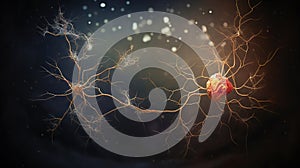 Neuron complex connection. Neural net. Research of nerve network. Human mind cells data analysis. Generative AI