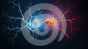 Neuron complex connection. Neural net. Research of nerve network. Human mind cells data analysis. Generative AI