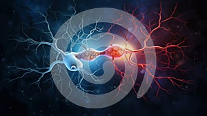 Neuron complex connection. Neural net. Research of nerve network. Human mind cells data analysis. Generative AI